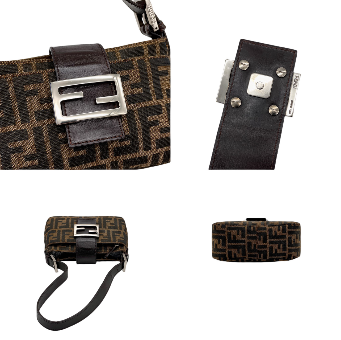 RARE☆☆☆FENDI Zucca Canvas Mini Mamma Baguette Shoulder Bag Brown &amp; Silver
