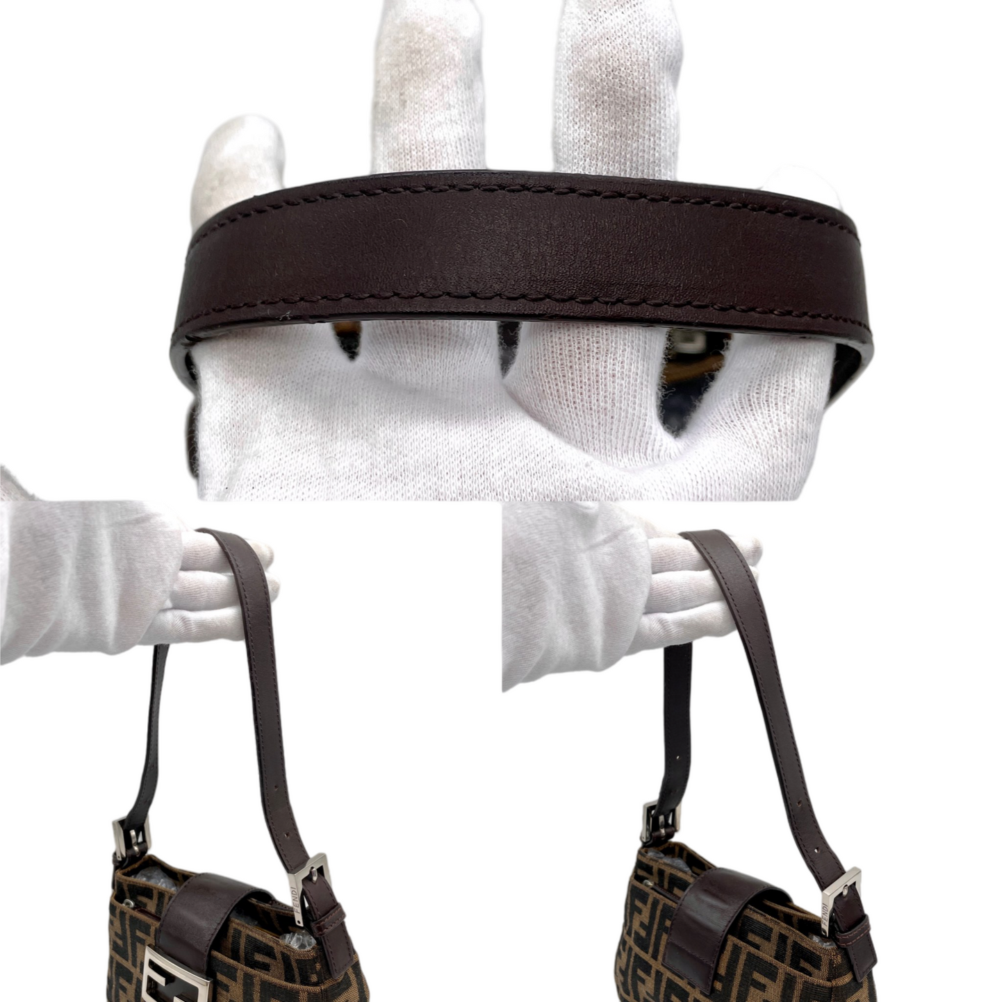 RARE☆☆☆FENDI Zucca Canvas Mini Mamma Baguette Shoulder Bag Brown &amp; Silver