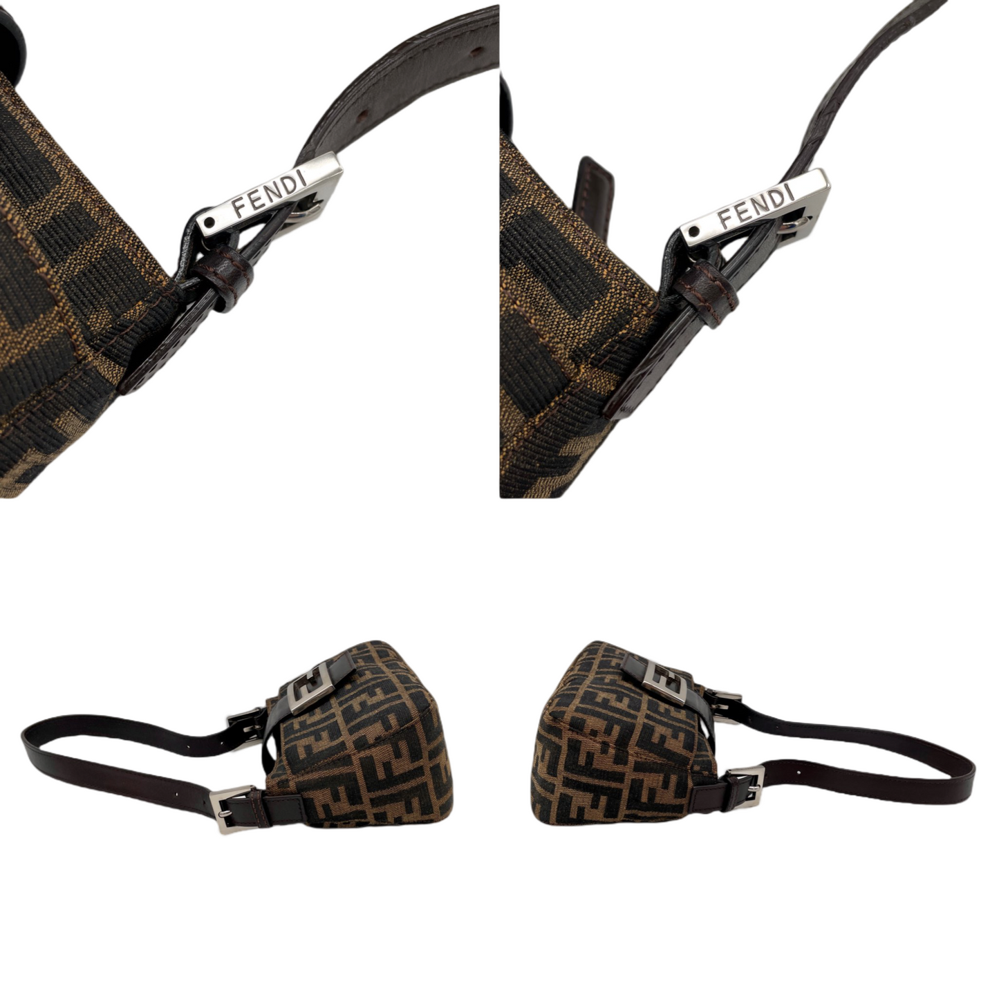 RARE☆☆☆FENDI Zucca Canvas Mini Mamma Baguette Shoulder Bag Brown &amp; Silver