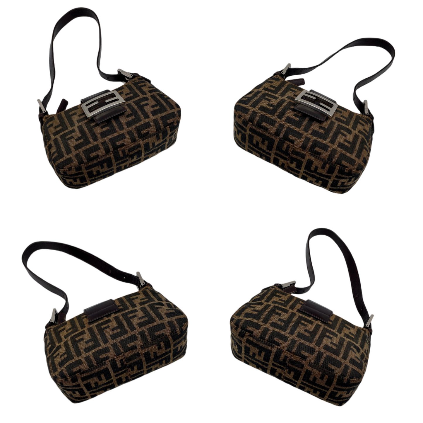 RARE☆☆☆FENDI Zucca Canvas Mini Mamma Baguette Shoulder Bag Brown &amp; Silver