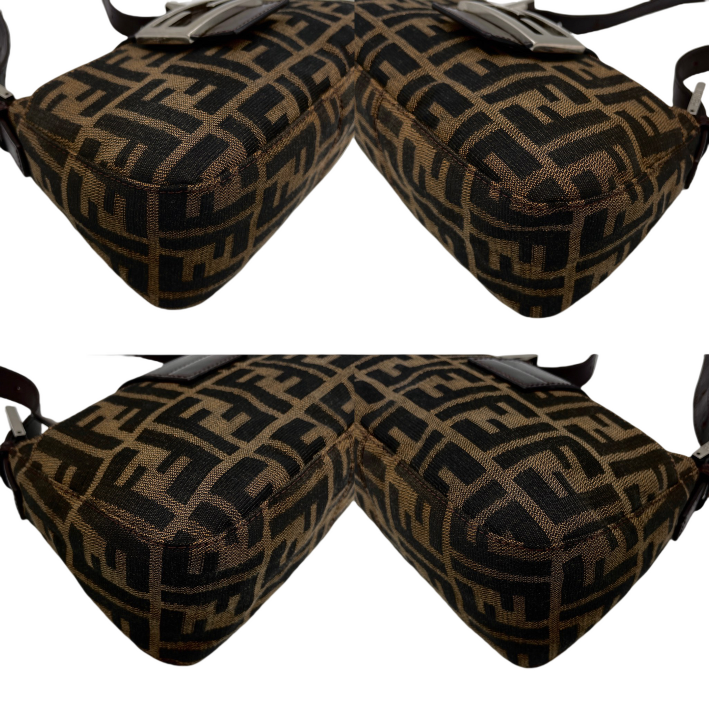 RARE☆☆☆FENDI Zucca Canvas Mini Mamma Baguette Shoulder Bag Brown &amp; Silver