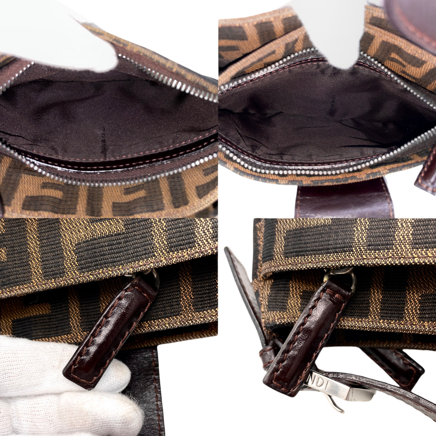 RARE☆☆☆FENDI Zucca Canvas Mini Mamma Baguette Shoulder Bag Brown &amp; Silver