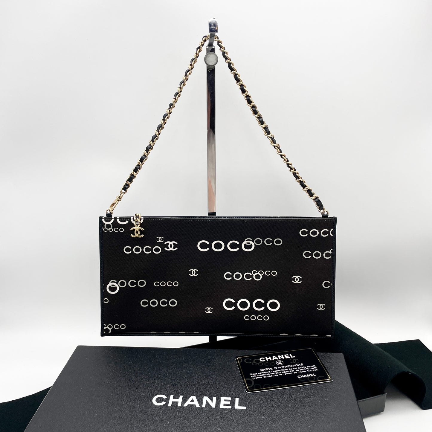 稀有☆☆☆☆CHANEL COCO icon迷你链条手包黑白色GHW