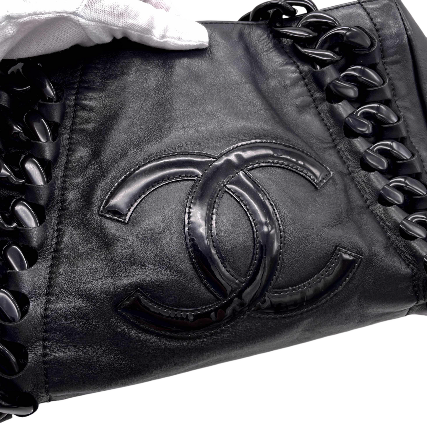 RARE☆☆☆ CHANEL Jumbo Coco Mark Plastic Chain Shoulder Hobo Tote Bag