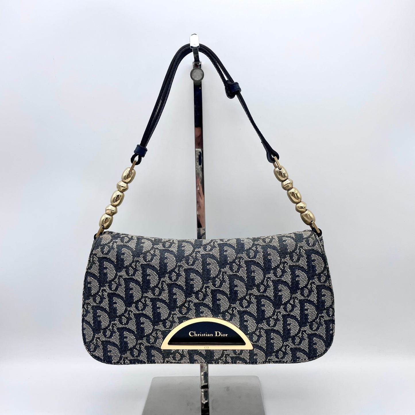 CHRISTIAN DIOR Trotter Maris Pearl On-the-shoulder Bag Navy Canvas GHW