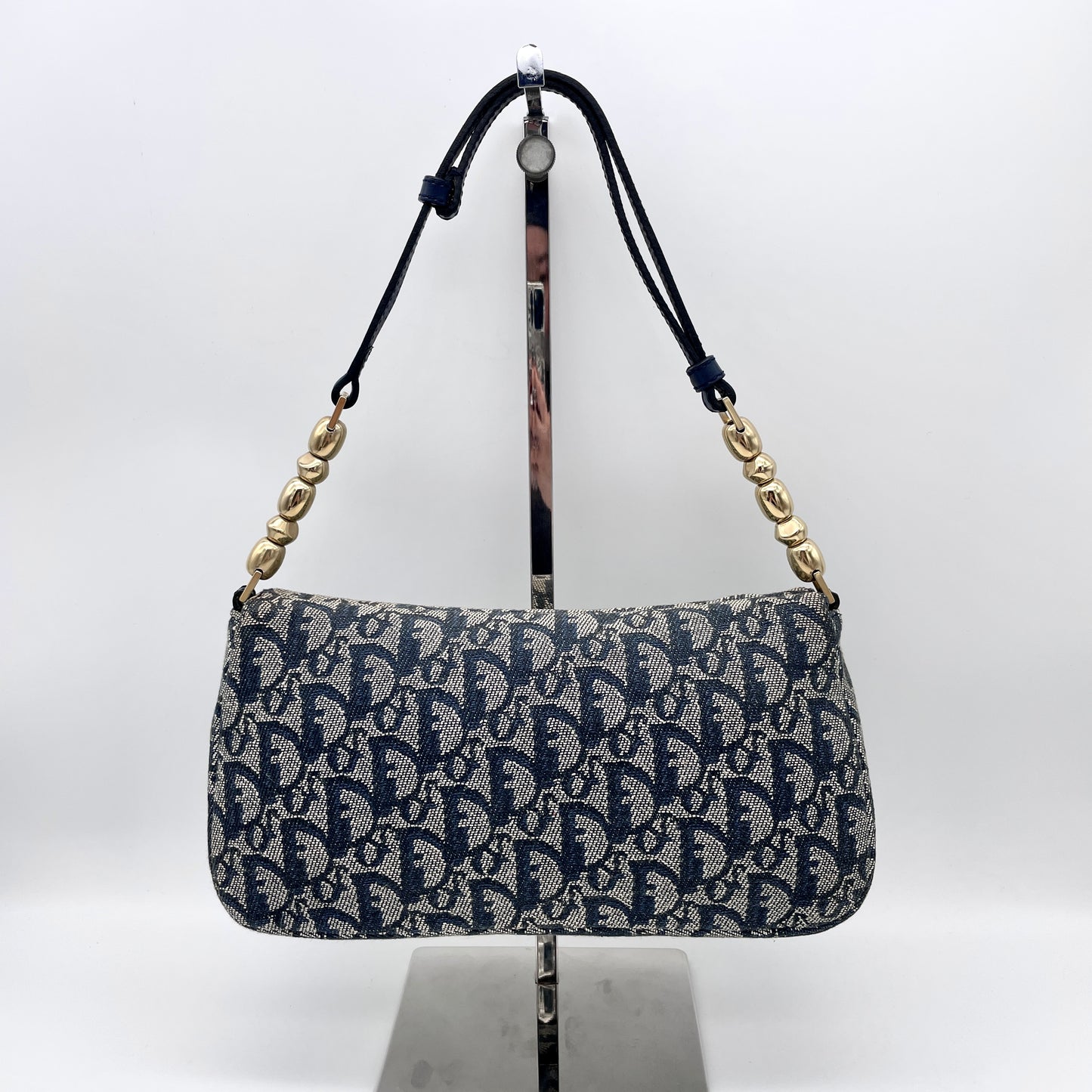 CHRISTIAN DIOR Trotter Maris Pearl On-the-shoulder Bag Navy Canvas GHW