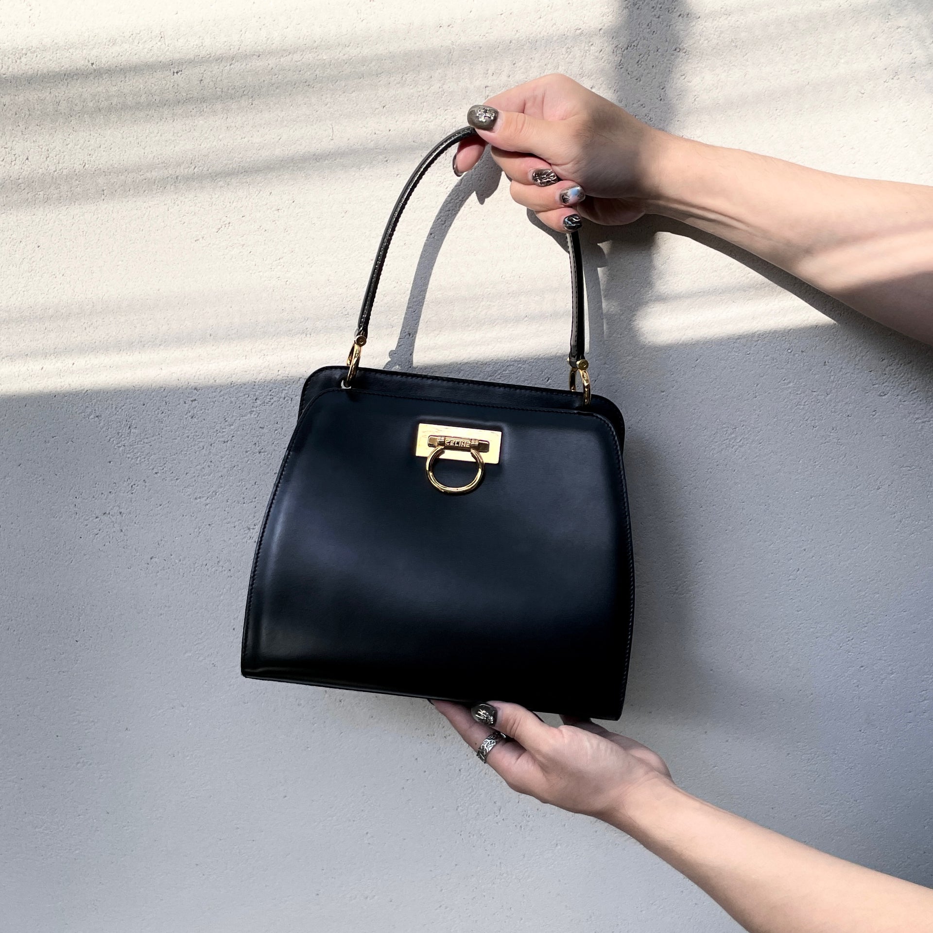 CELINE Celine Gancini Handbag Leather Black × Gold – Afar Vintage