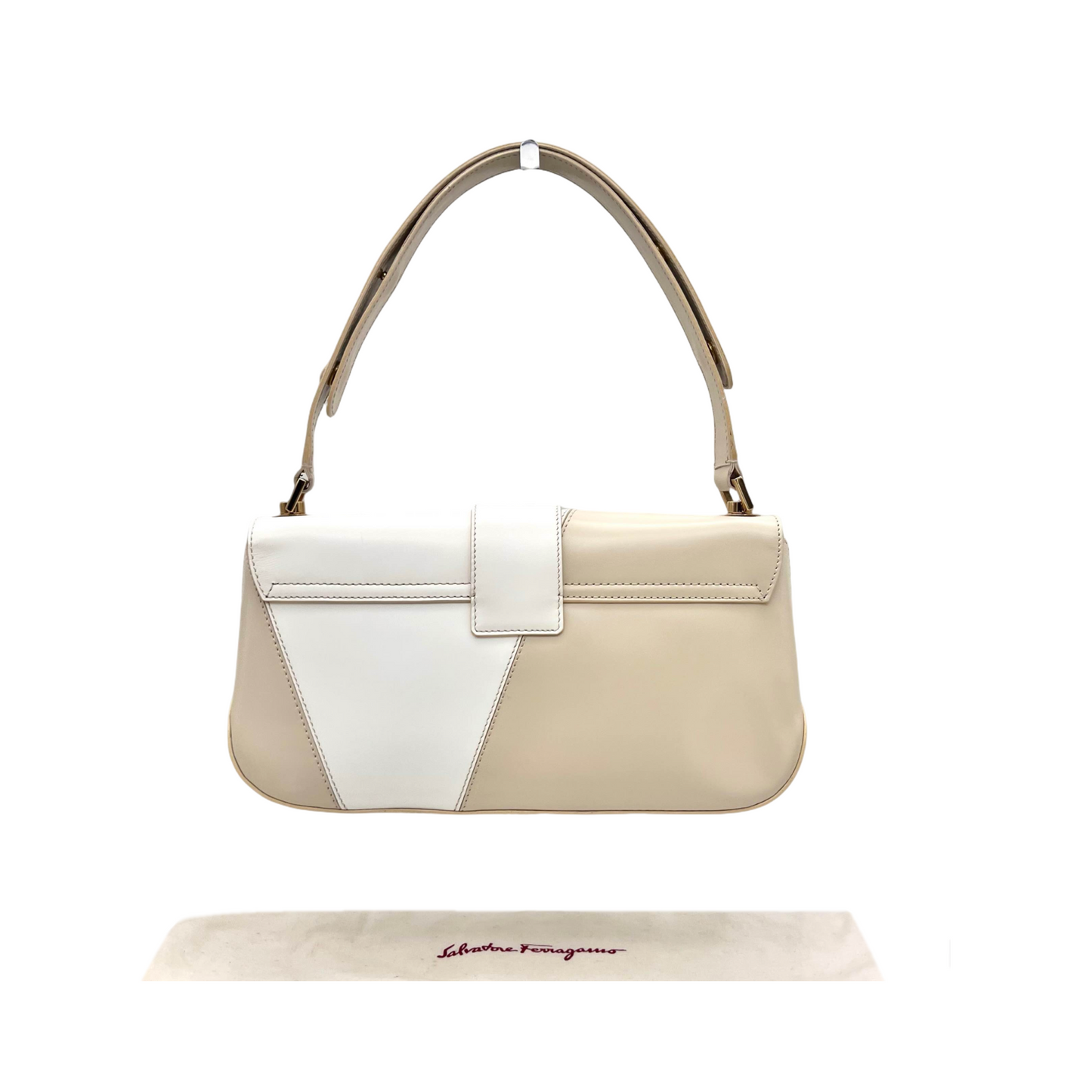 RARE☆☆☆Salvatore Ferragamo Gancini bicolor one-shoulder bag in white and beige