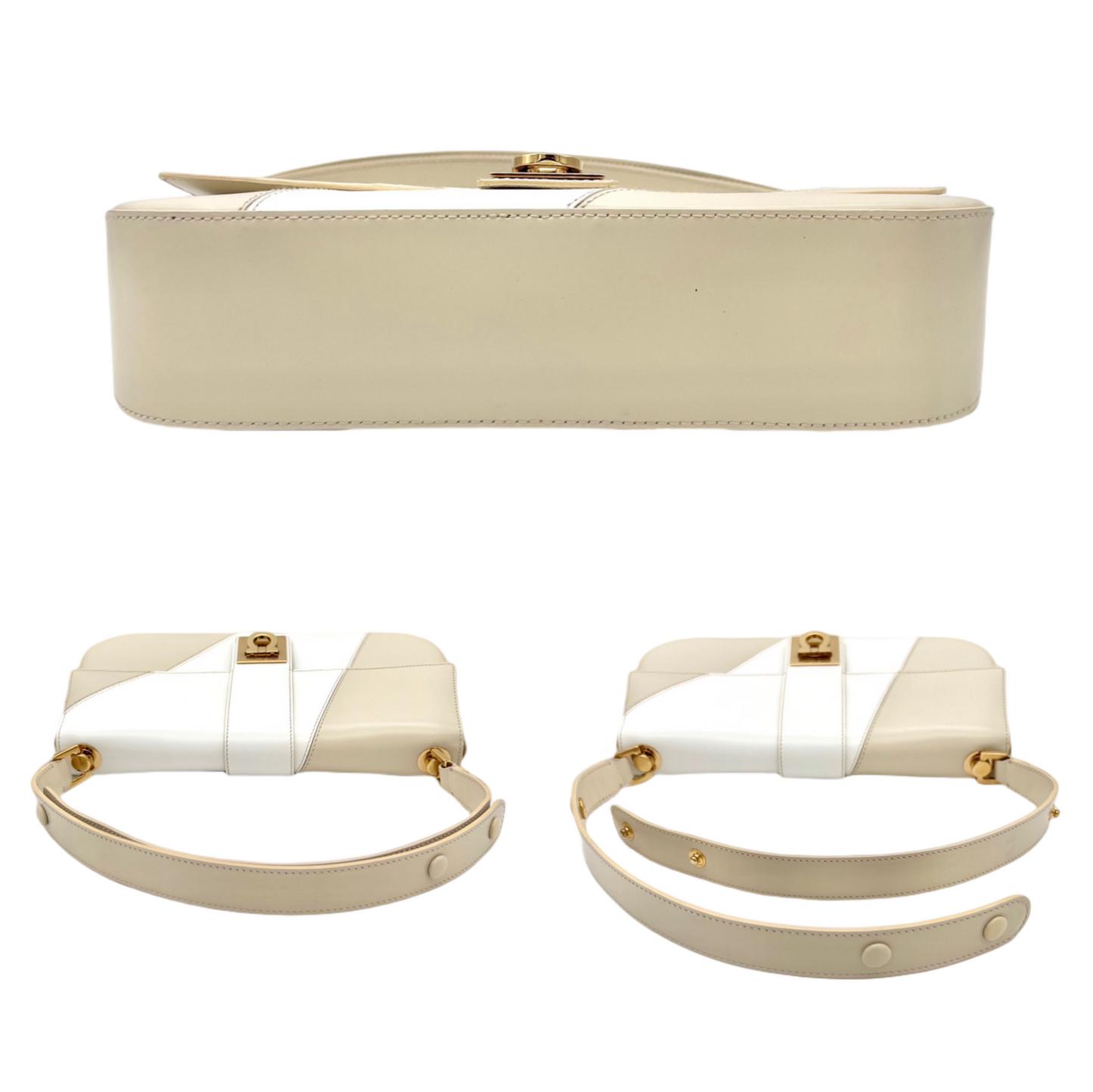 RARE☆☆☆Salvatore Ferragamo Gancini bicolor one-shoulder bag in white and beige