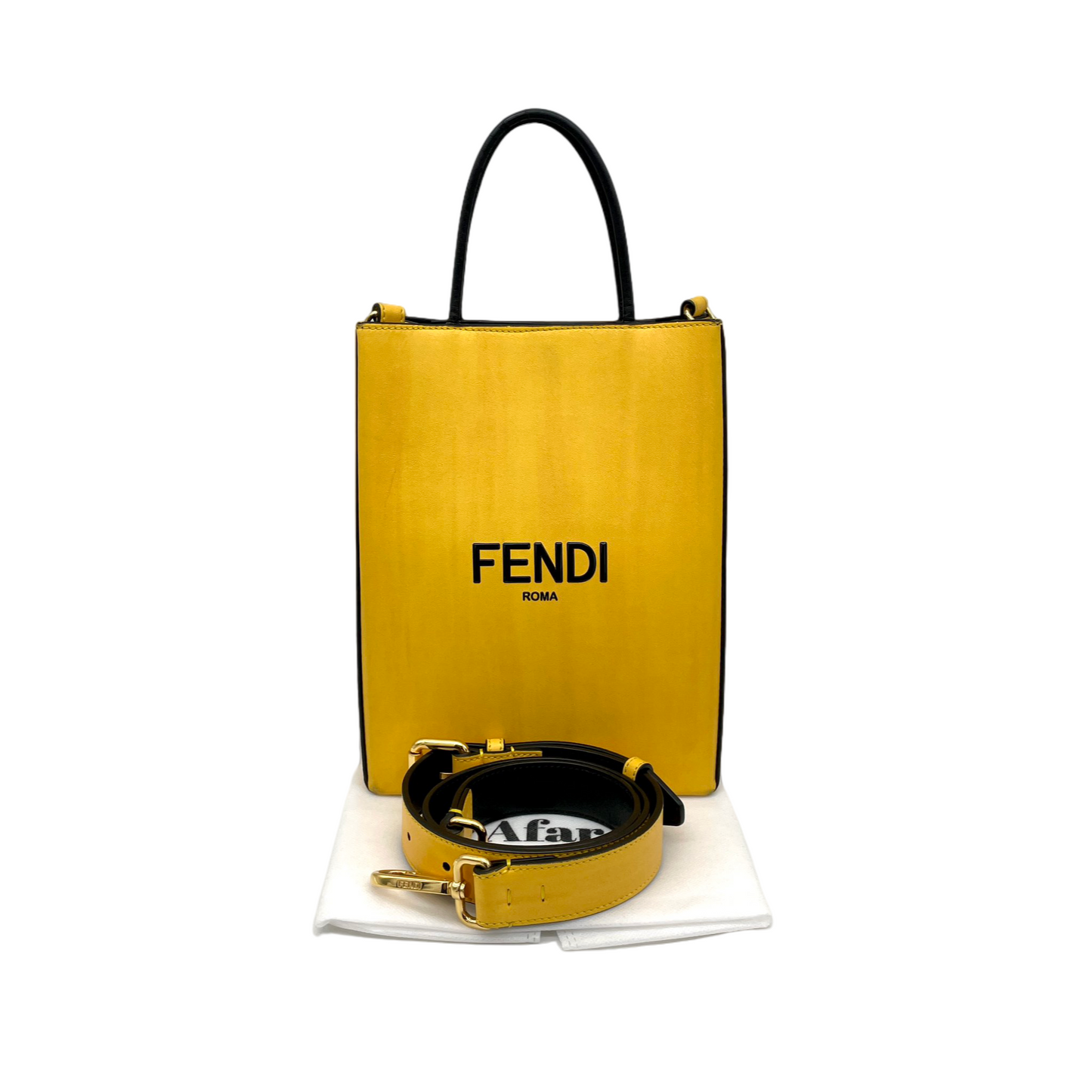 PRELOVED FENDI LOGO Shopper Bag 2Way Tote Bag Yellow &amp; Black