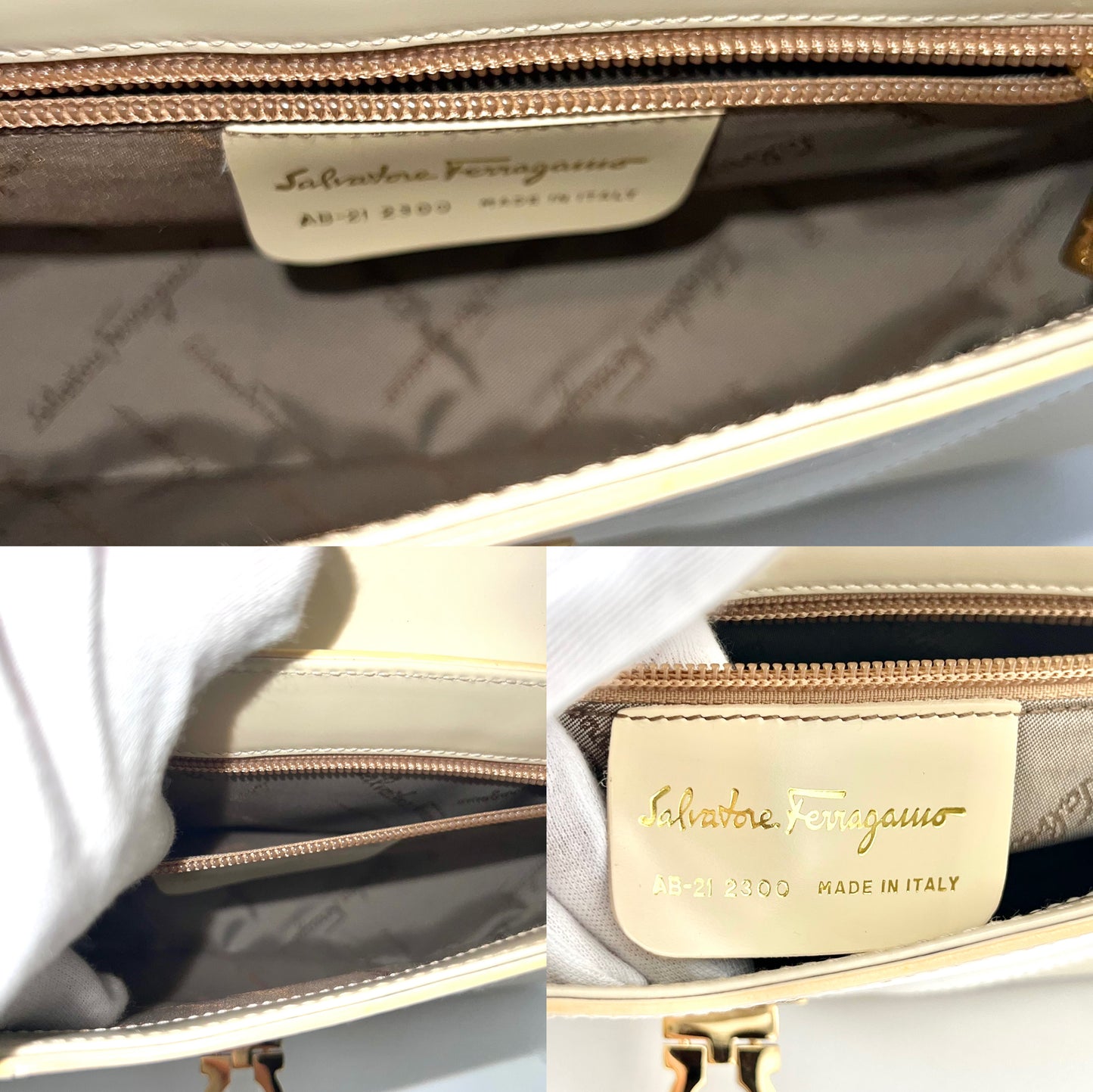 RARE☆☆☆Salvatore Ferragamo Gancini bicolor one-shoulder bag in white and beige