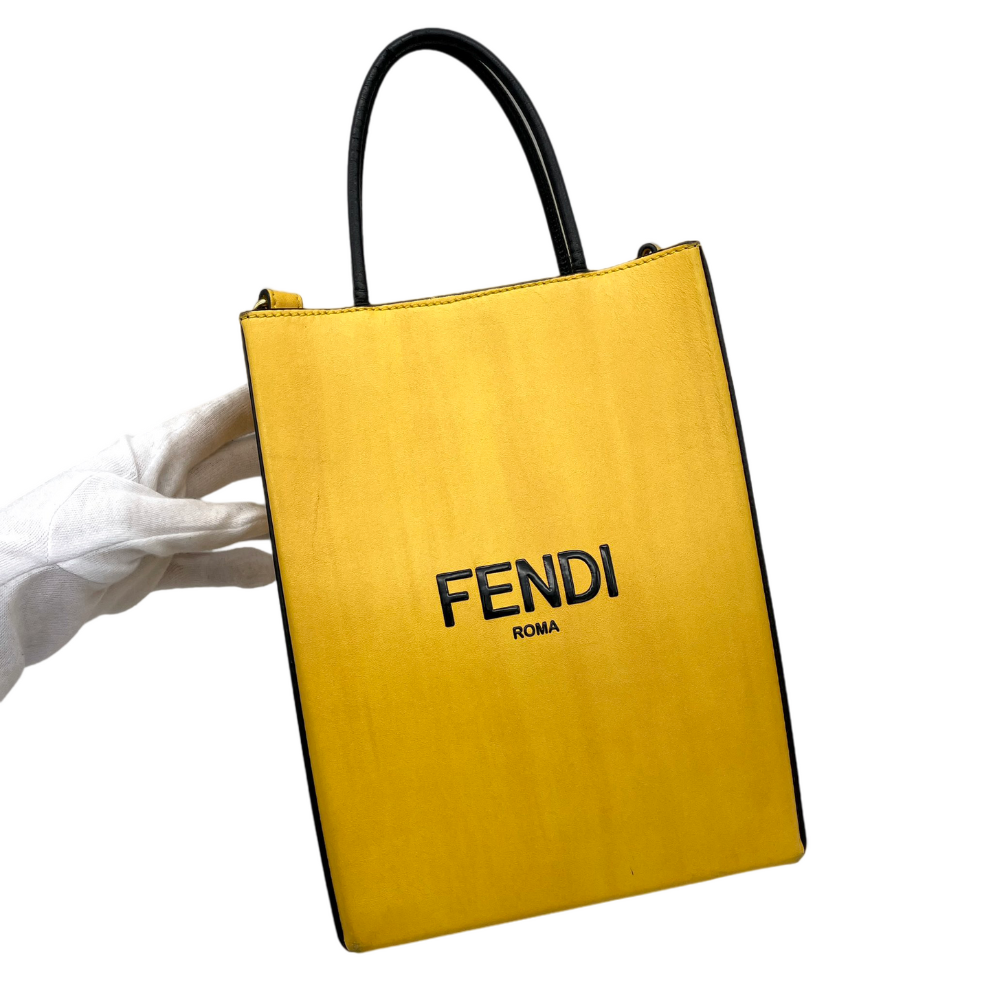PRELOVED FENDI LOGO Shopper Bag 2Way Tote Bag Yellow &amp; Black