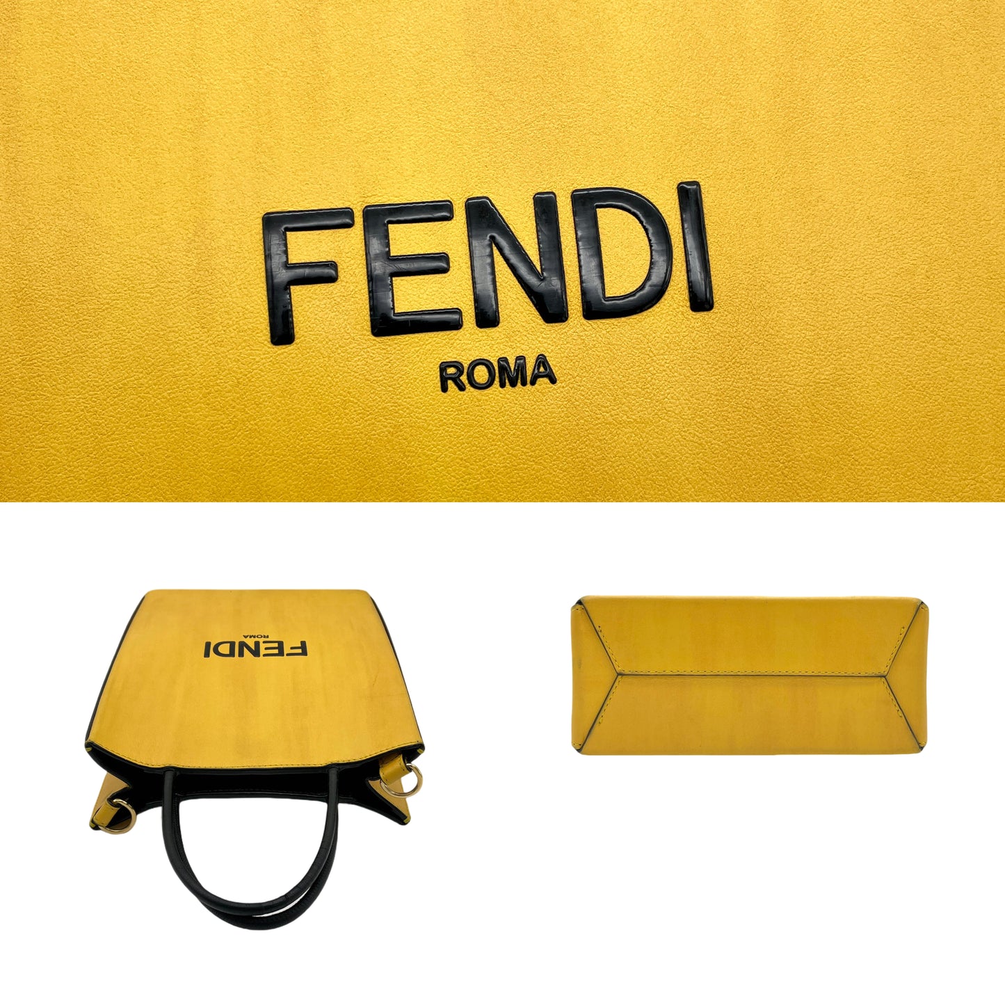 PRELOVED FENDI LOGO Shopper Bag 2Way Tote Bag Yellow &amp; Black