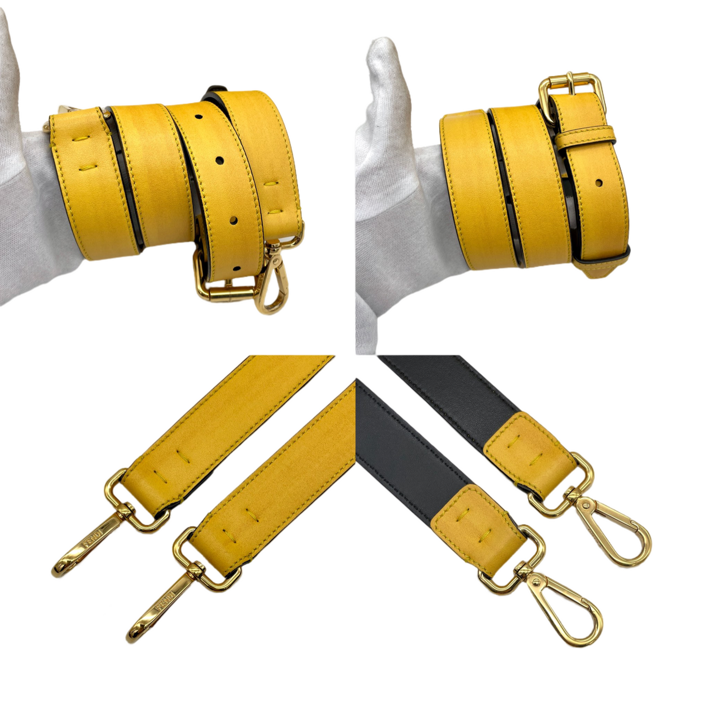 PRELOVED FENDI LOGO Shopper Bag 2Way Tote Bag Yellow &amp; Black