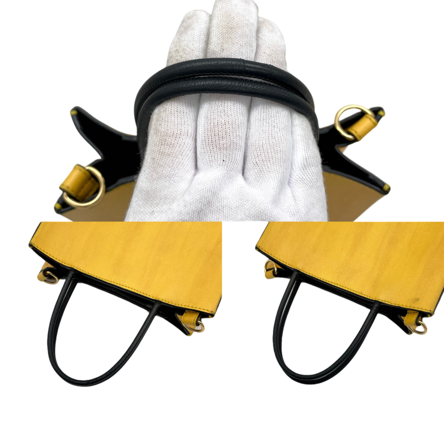 PRELOVED FENDI LOGO Shopper Bag 2Way Tote Bag Yellow &amp; Black