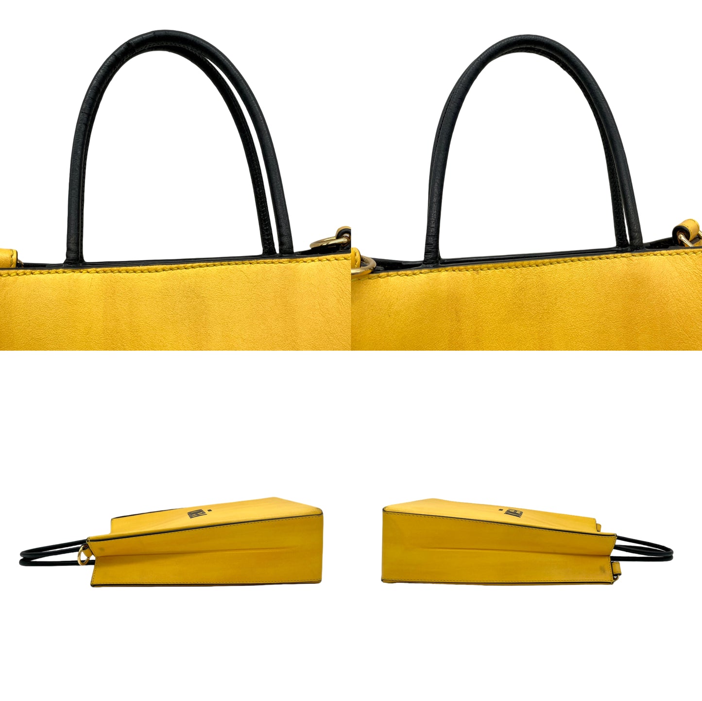 PRELOVED FENDI LOGO Shopper Bag 2Way Tote Bag Yellow &amp; Black