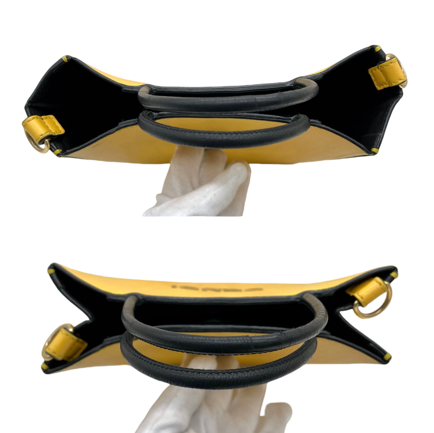 PRELOVED FENDI LOGO Shopper Bag 2Way Tote Bag Yellow &amp; Black