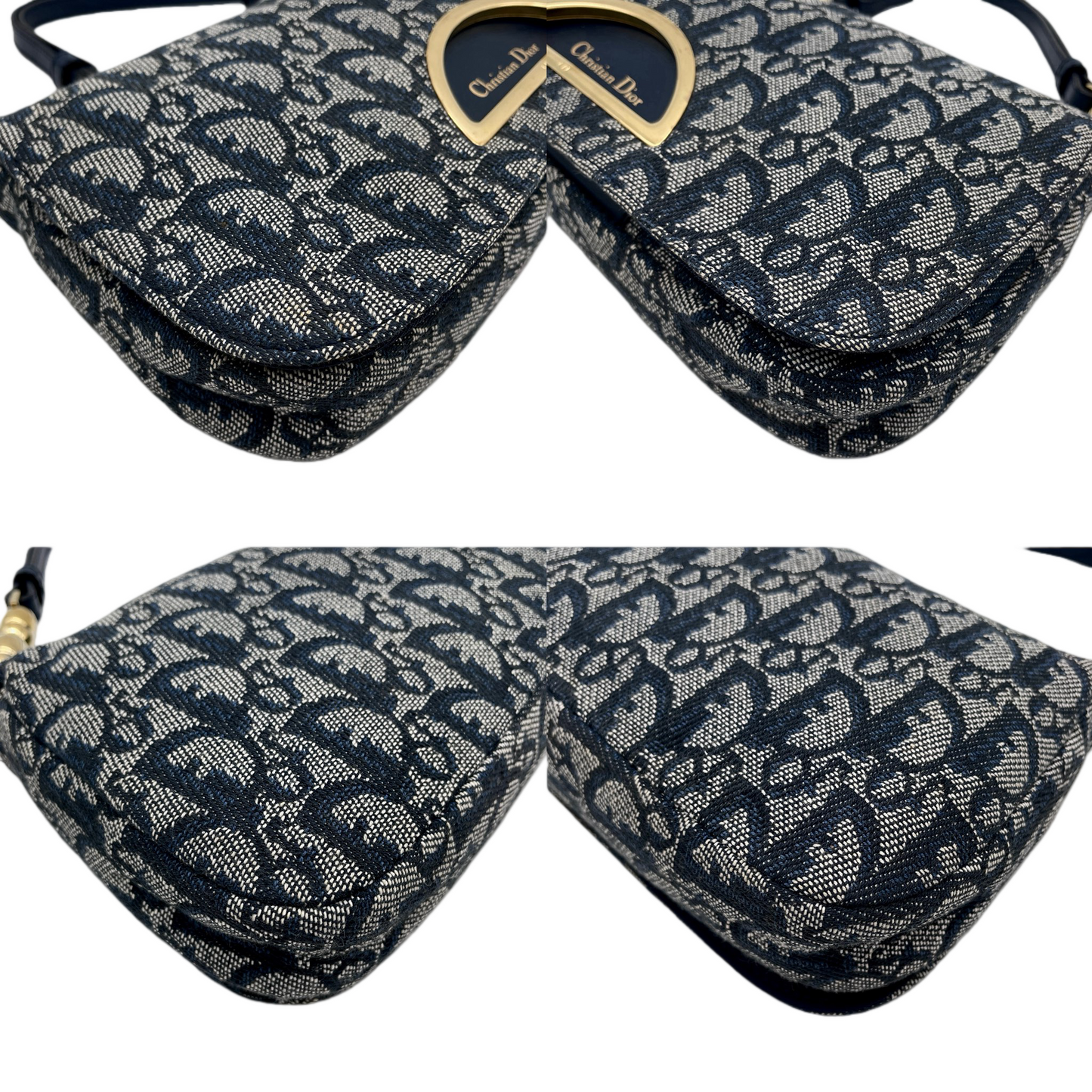 CHRISTIAN DIOR Trotter Canvas Malice Pearl Shoulder Bag Navy & Gold