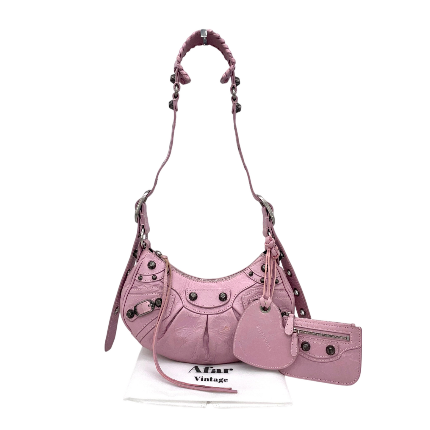 RARE★★★Balenciaga Le Cagole Arena Lambskin Shoulder Bag XS Light Pink & Antique Silver