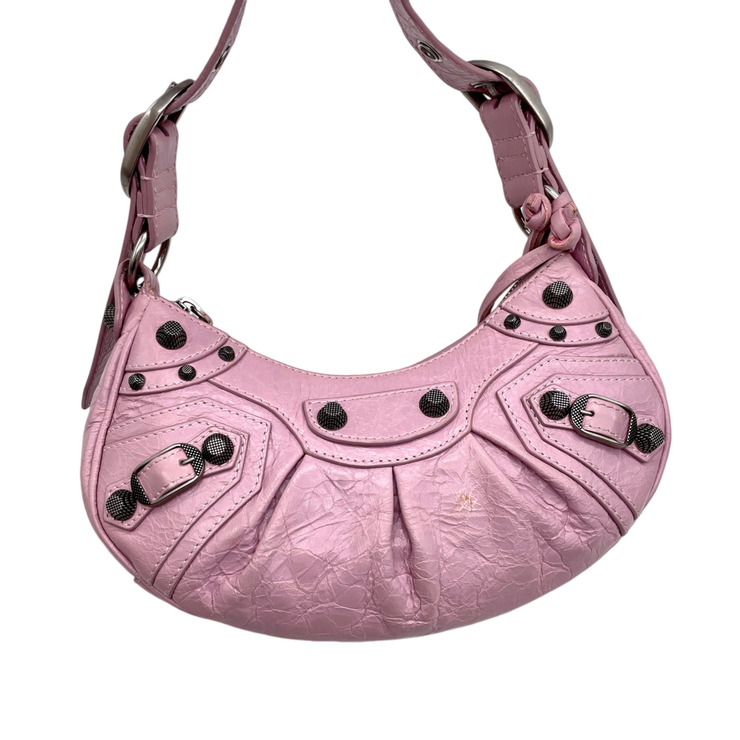 RARE★★★Balenciaga Le Cagole Arena Lambskin Shoulder Bag XS Light Pink & Antique Silver