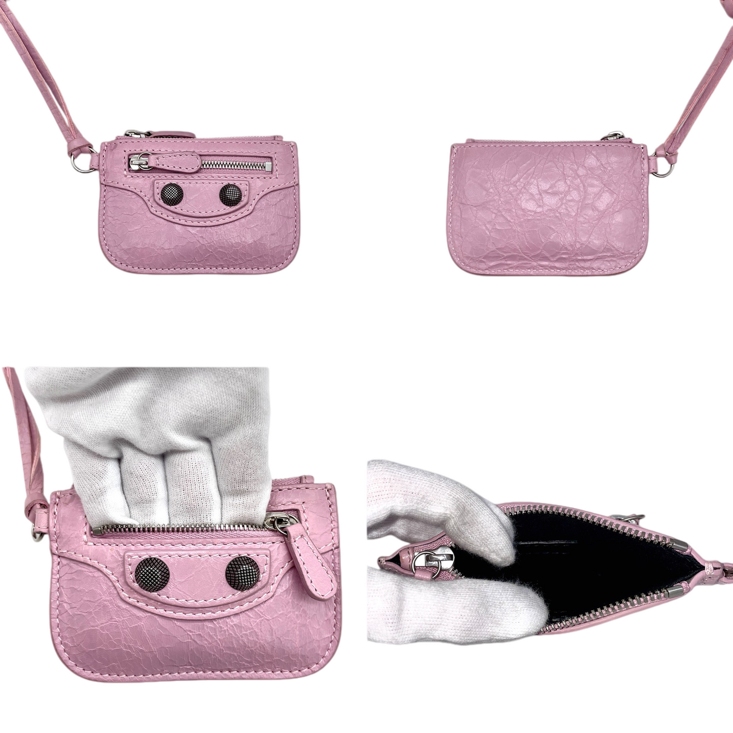 RARE★★★Balenciaga Le Cagole Arena Lambskin Shoulder Bag XS Light Pink & Antique Silver