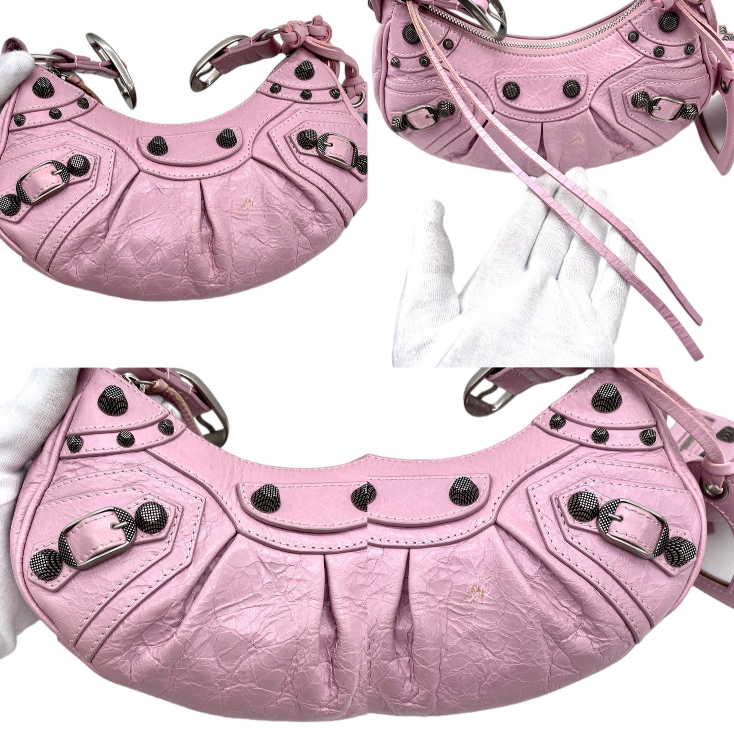 RARE★★★Balenciaga Le Cagole Arena Lambskin Shoulder Bag XS Light Pink & Antique Silver