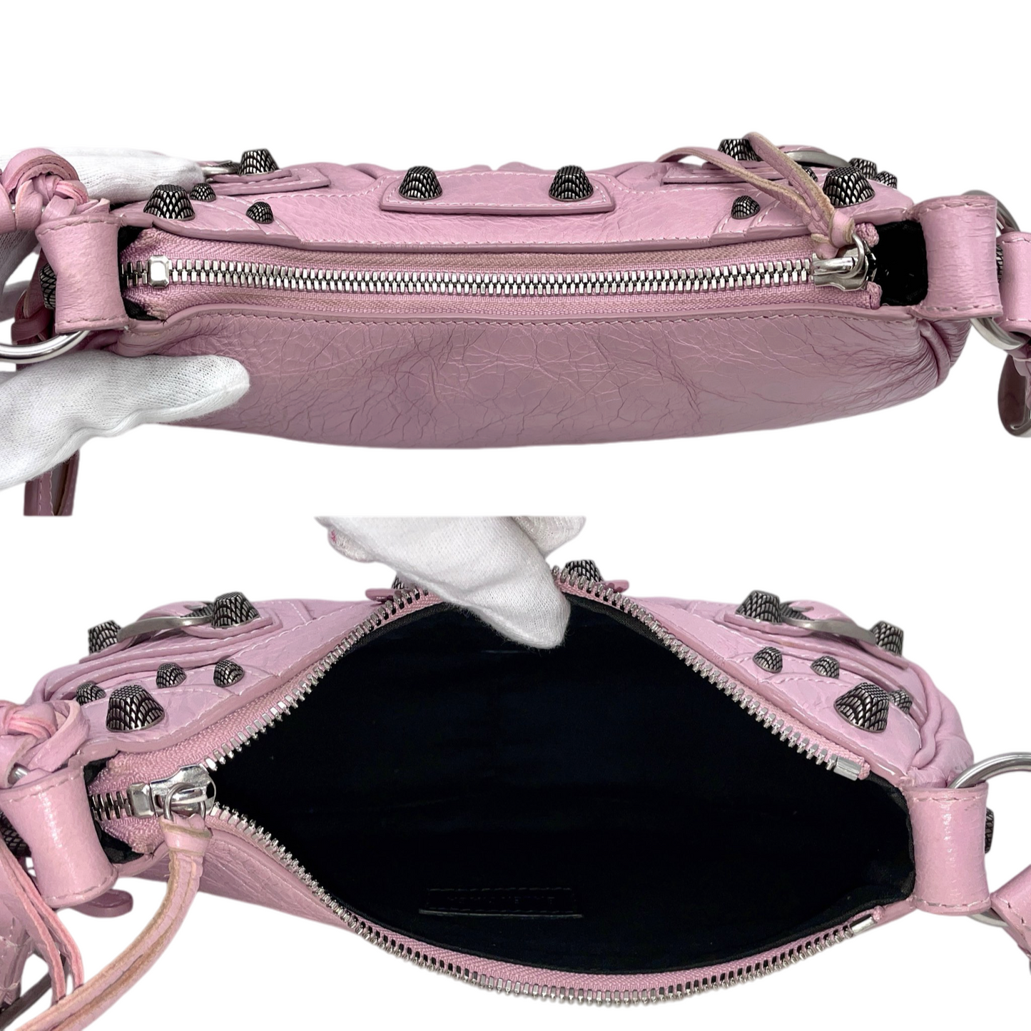 RARE★★★Balenciaga Le Cagole Arena Lambskin Shoulder Bag XS Light Pink & Antique Silver