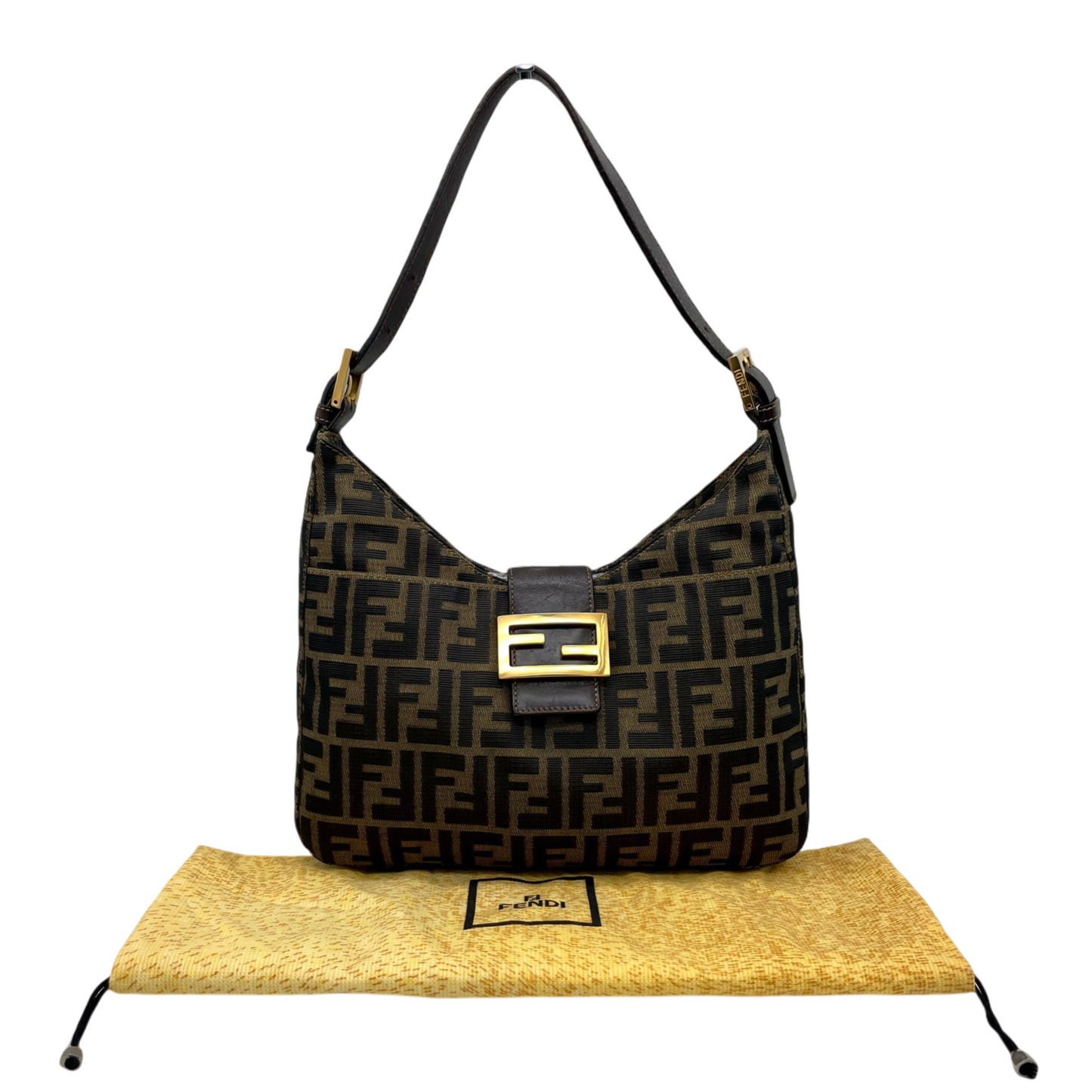 RARE☆☆☆FENDI ZUCCA Gold hardware V-shaped Mamma bucket shoulder bag