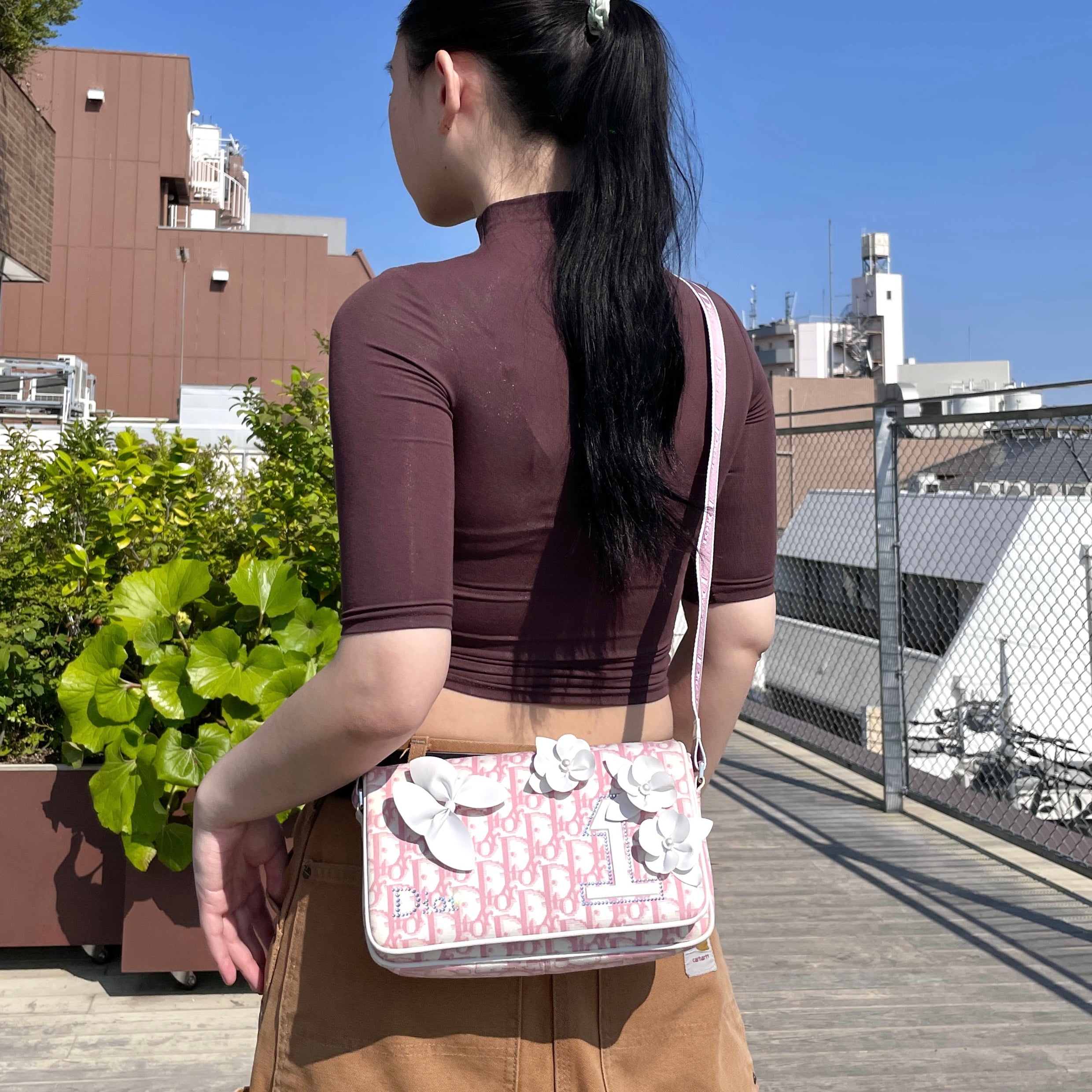 RARECHRISTIAN DIOR Trotter Canvas No1 Y2K Flower Motif Crossbody S
