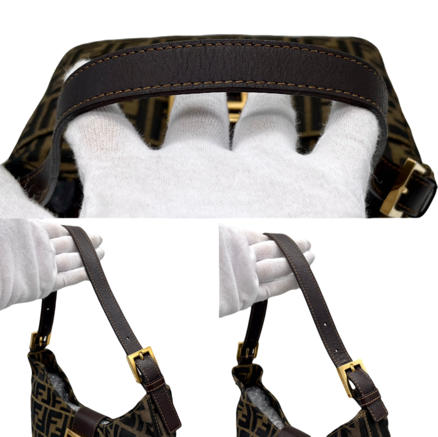 RARE☆☆☆FENDI ZUCCA Gold hardware V-shaped Mamma bucket shoulder bag