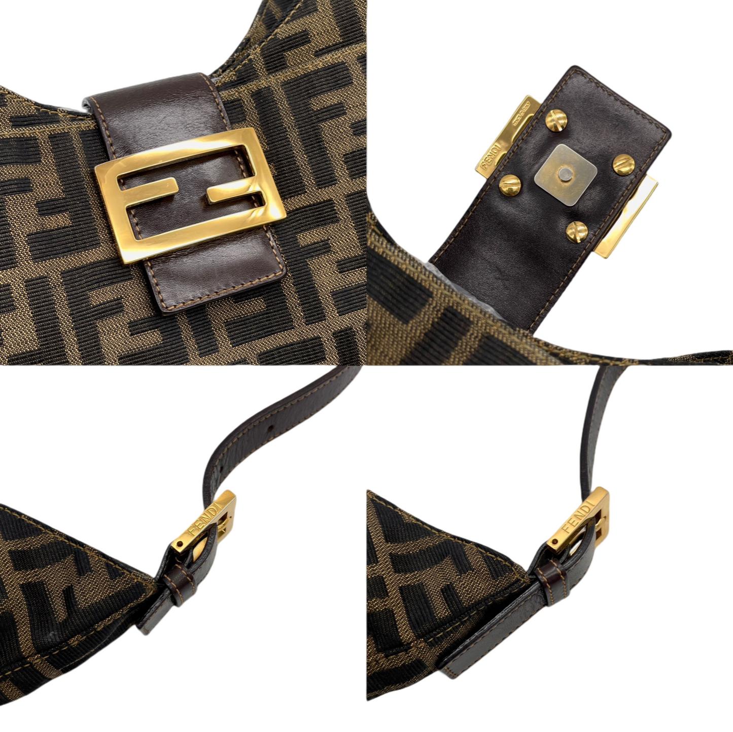 RARE☆☆☆FENDI ZUCCA Gold hardware V-shaped Mamma bucket shoulder bag