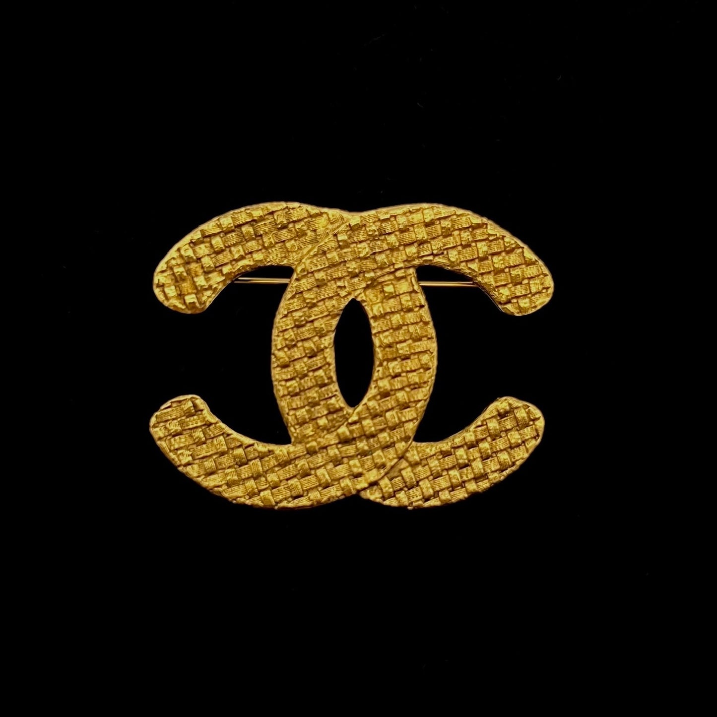 RARE☆☆☆AUTH Pre-owned CHANEL Coco Mark Tweed Pattern Brooch 29