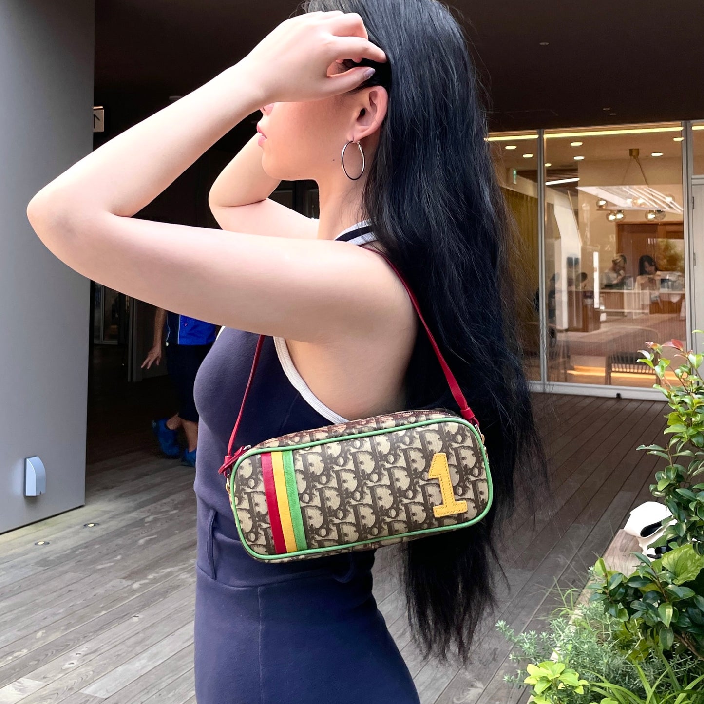 RARE★★★★CHRISTIAN DIOR 2004 Rasta Line Trotter PVC Leather No.1 Y2K Style Shoulder Bag Small Brown Multicolor