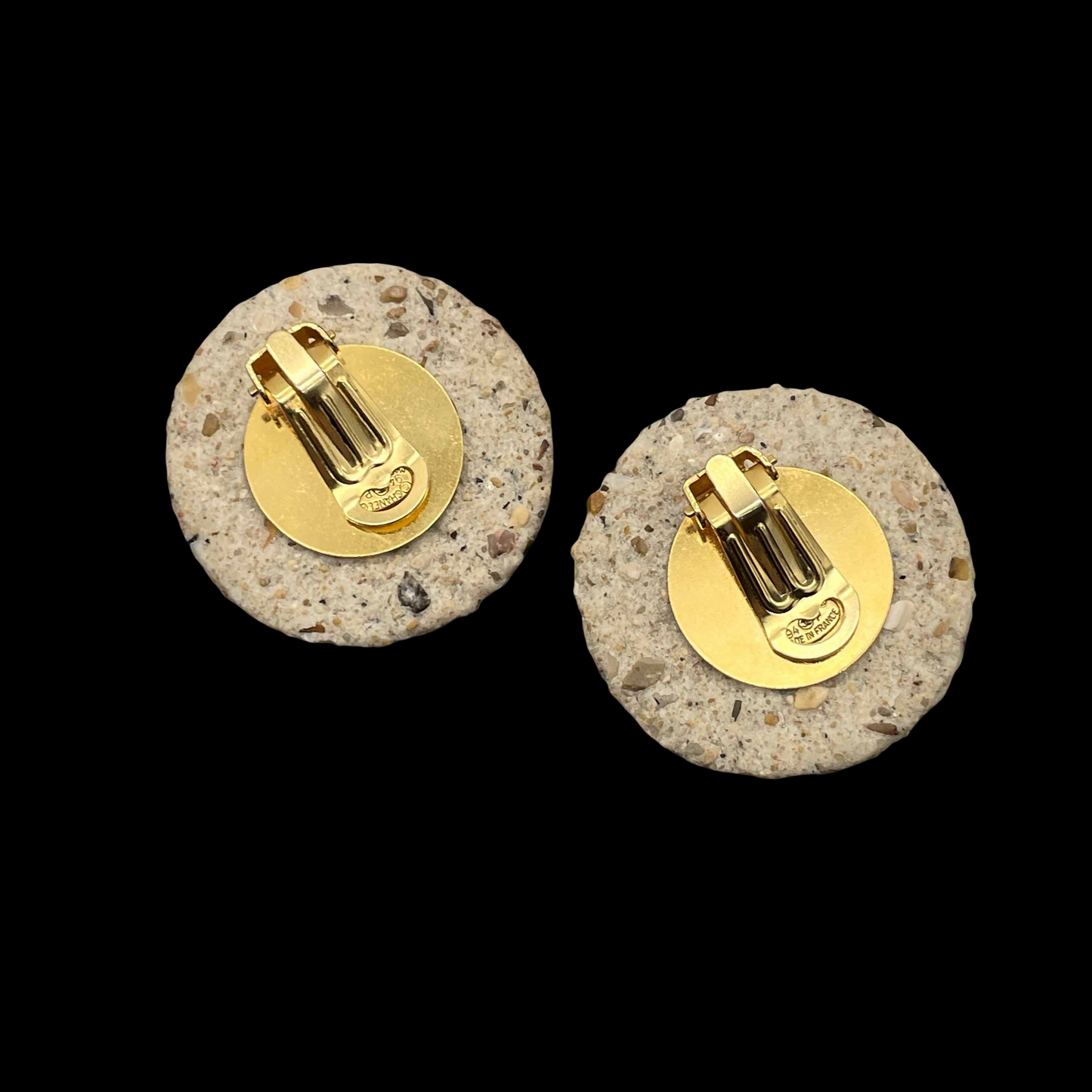 AUTH Pre-owned CHANEL Coco Mark Stone Earrings/Beige/Gold