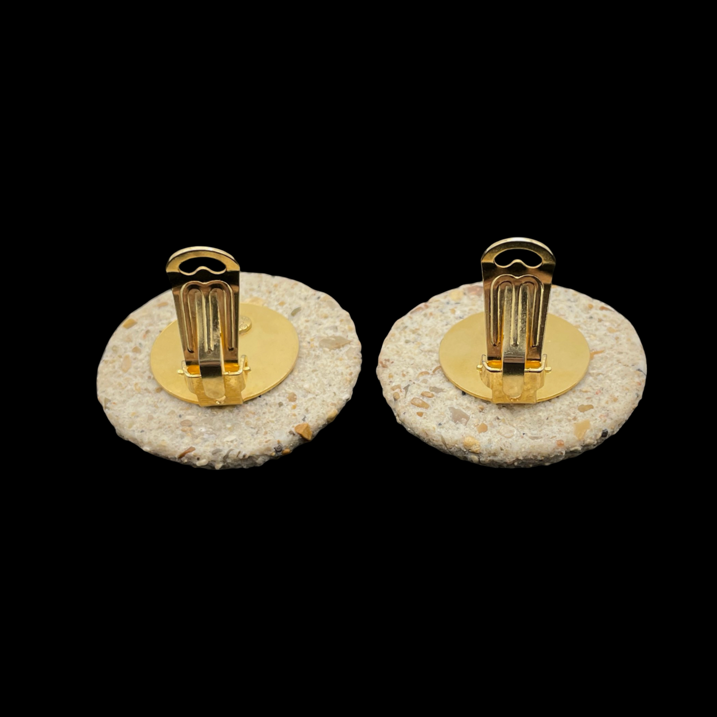 AUTH Pre-owned CHANEL Coco Mark Stone Earrings/Beige/Gold