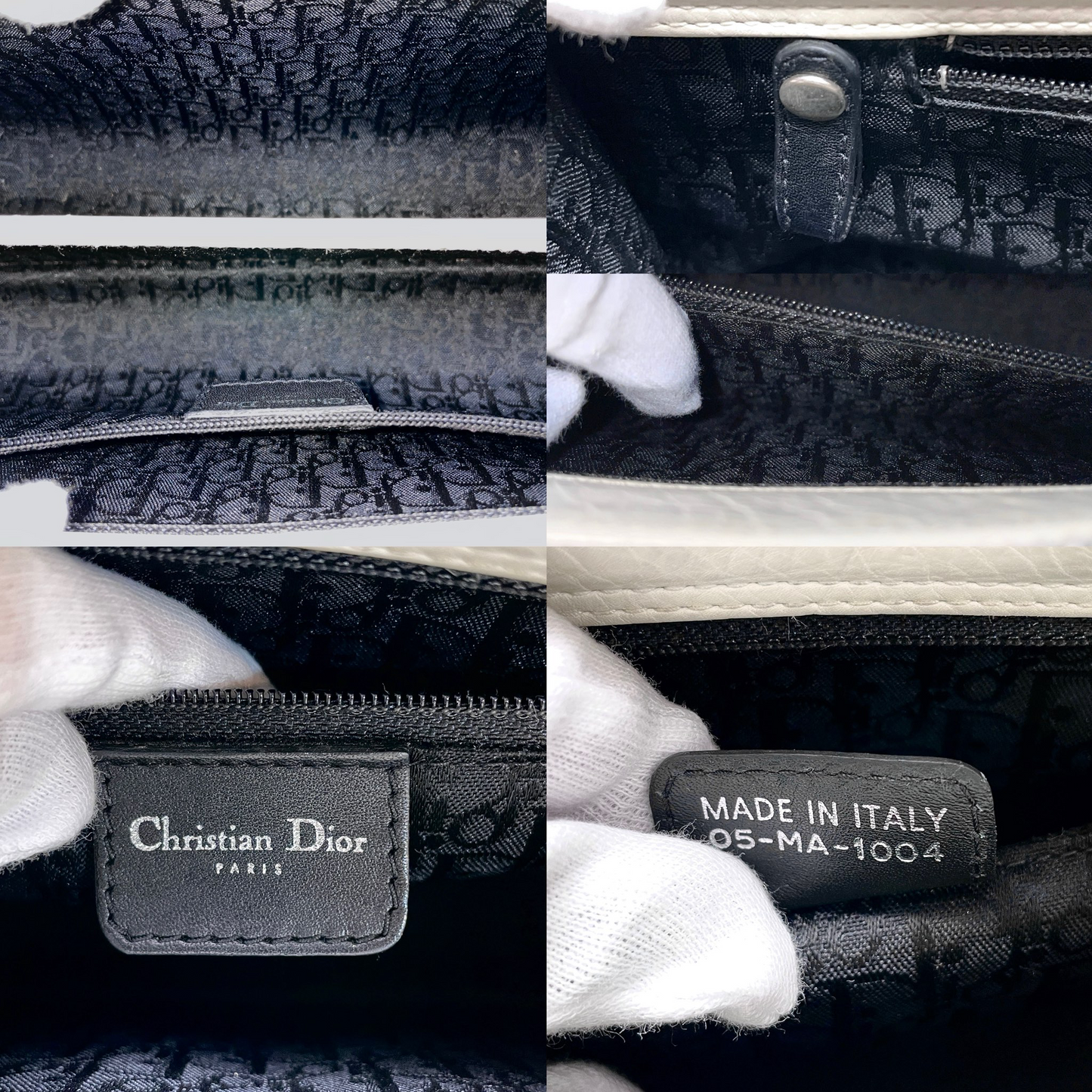 RARE☆☆☆☆CHRISTIAN DIOR Lady-Dior Canage Leather Pendant Hand Bag White & Silver