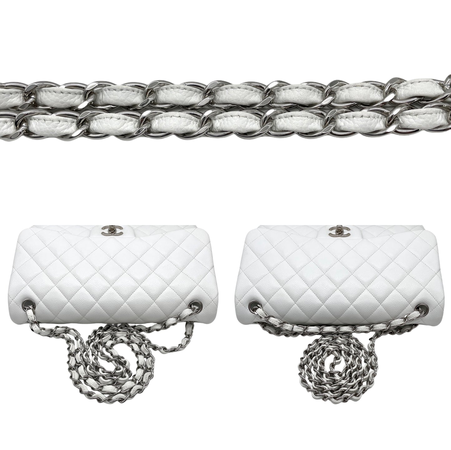 RARE☆☆☆CHANEL Caviar Skin Matelasse Coco Mark Turn Rock Classic Flap GM White SHW