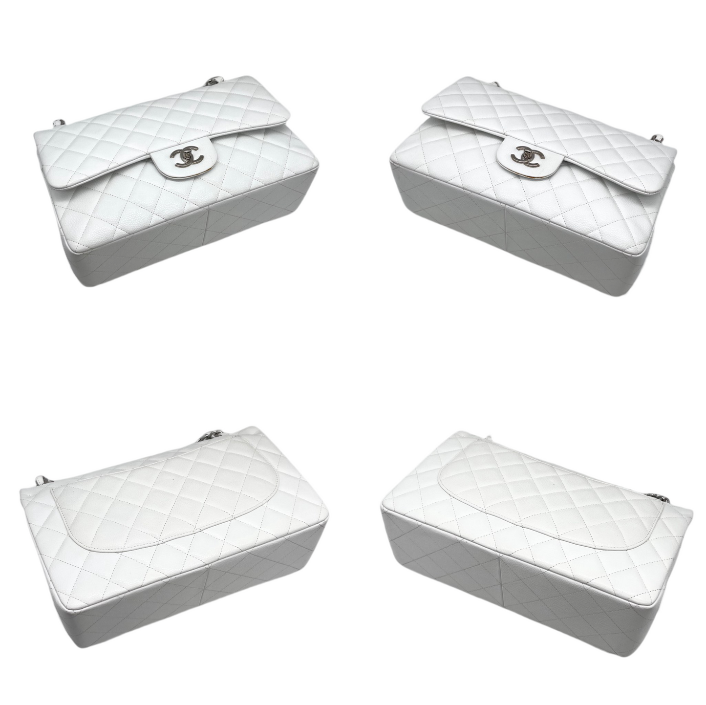RARE☆☆☆CHANEL Caviar Skin Matelasse Coco Mark Turn Rock Classic Flap GM White SHW