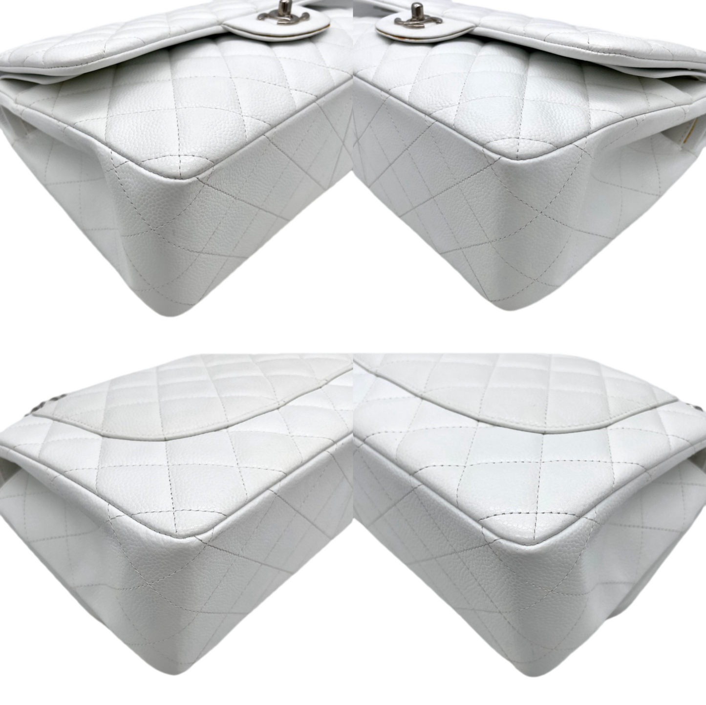 RARE☆☆☆CHANEL Caviar Skin Matelasse Coco Mark Turn Rock Classic Flap GM White SHW