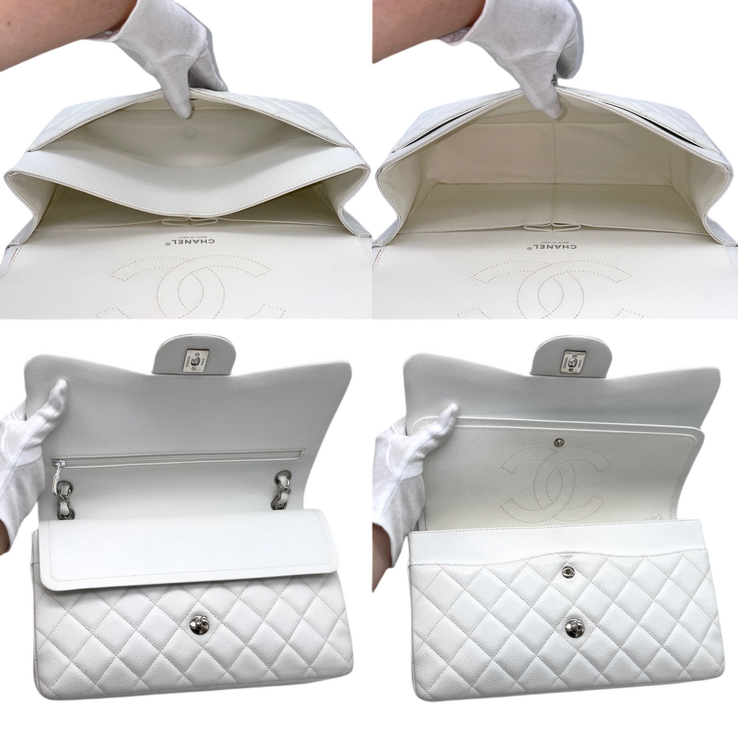 RARE☆☆☆CHANEL Caviar Skin Matelasse Coco Mark Turn Rock Classic Flap GM White SHW