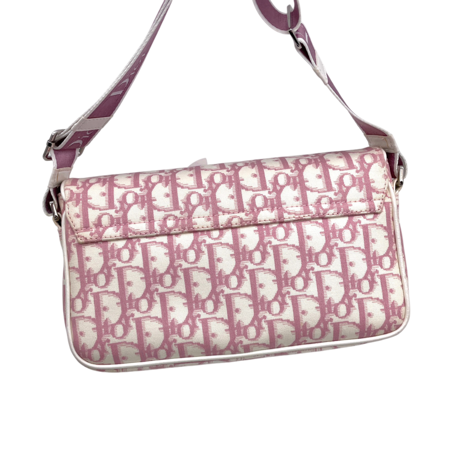RARE☆☆☆☆CHRISTIAN DIOR Trotter Canvas No1 Y2K Flower Motif Crossbody Shoulder Bag Pink & White