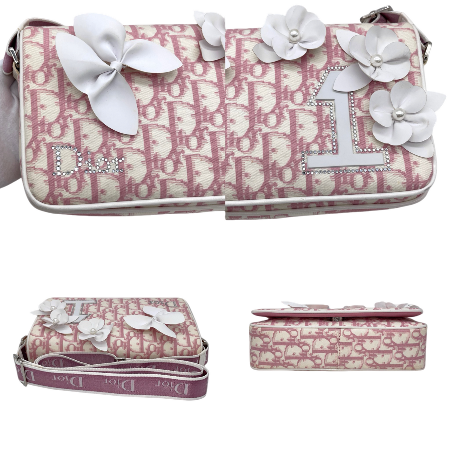 RARECHRISTIAN DIOR Trotter Canvas No1 Y2K Flower Motif Crossbody S RARECHRISTIAN DIOR Trotter Canvas No1 Y2K Flower Motif Crossbody S
