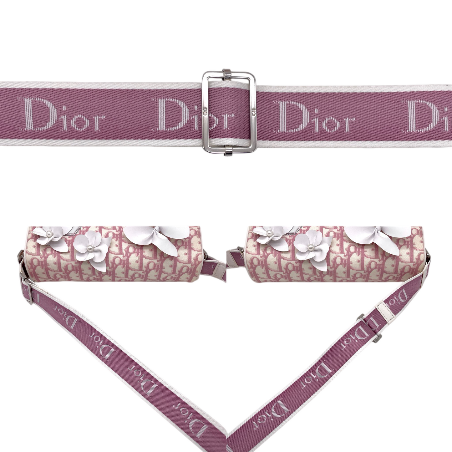 RARE☆☆☆☆CHRISTIAN DIOR Trotter Canvas No1 Y2K Flower Motif Crossbody Shoulder Bag Pink & White