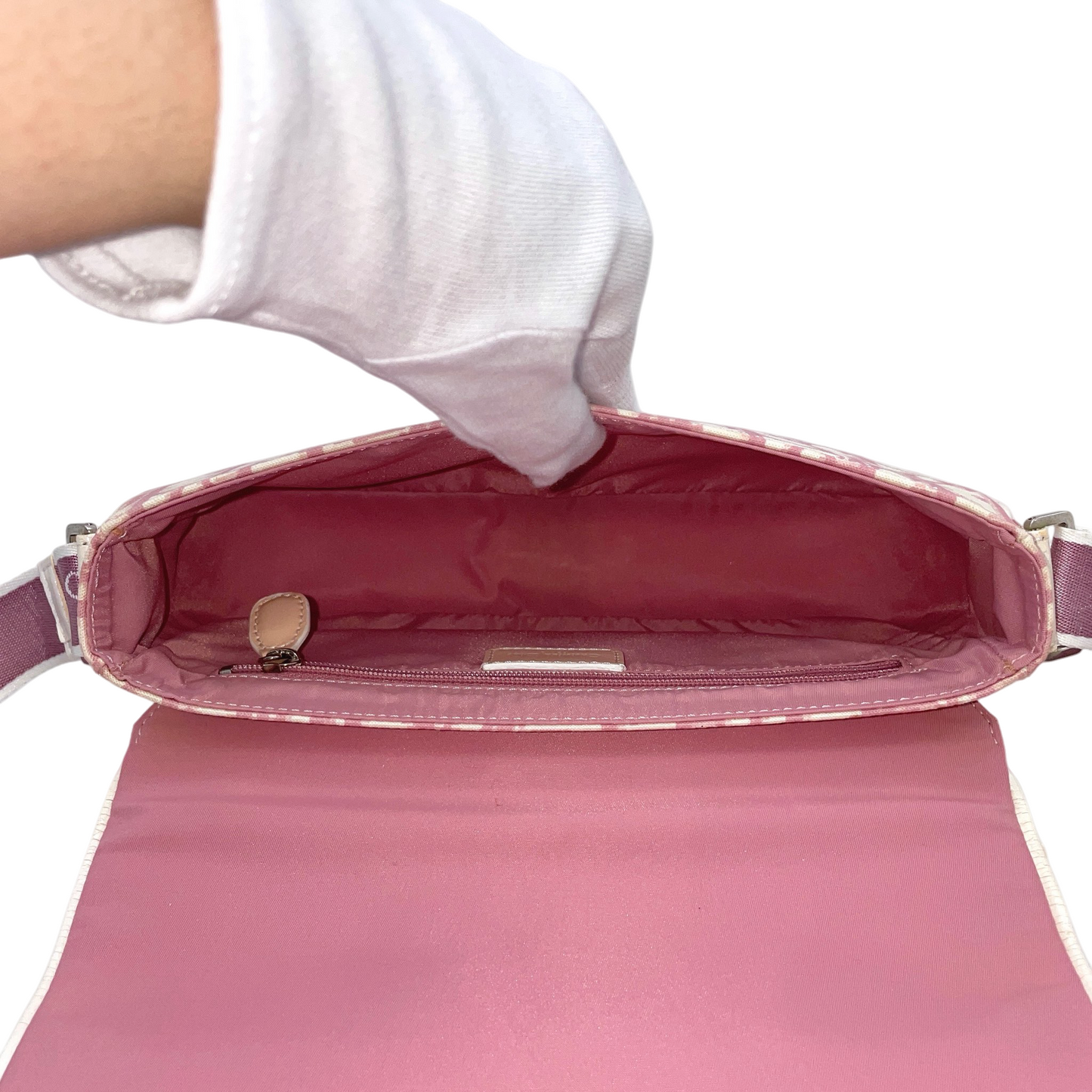 RARE☆☆☆☆CHRISTIAN DIOR Trotter Canvas No1 Y2K Flower Motif Crossbody Shoulder Bag Pink & White