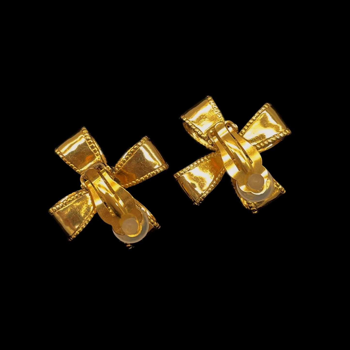 RARE☆☆AUTH Pre-owned CHANEL ribbon commercial earring 97A