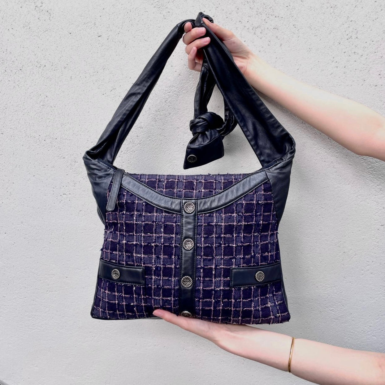 RARE☆☆☆☆☆ CHANEL 2015 SS Collection Girl Chanel Purple Tweed Black Lambskin Leather