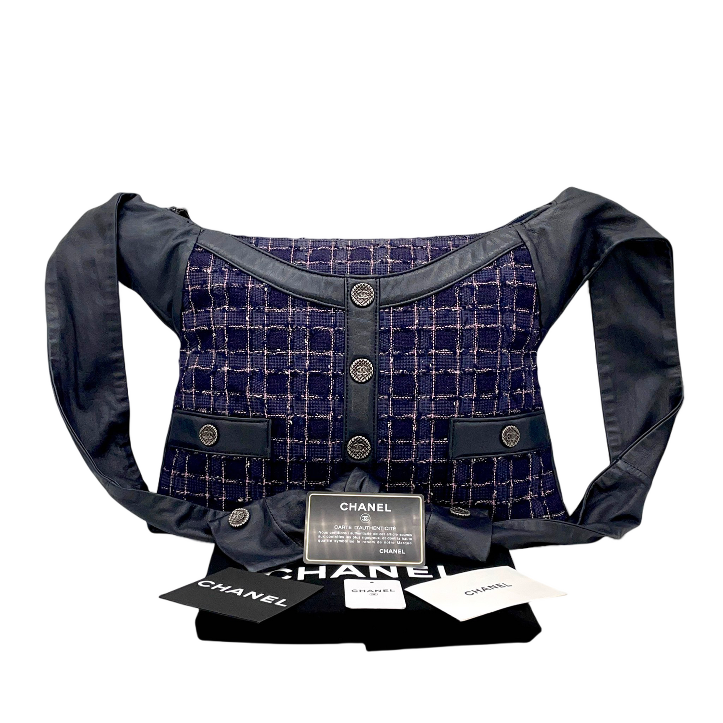 RARE☆☆☆☆☆ CHANEL 2015 SS Collection Girl Chanel Purple Tweed Black Lambskin Leather