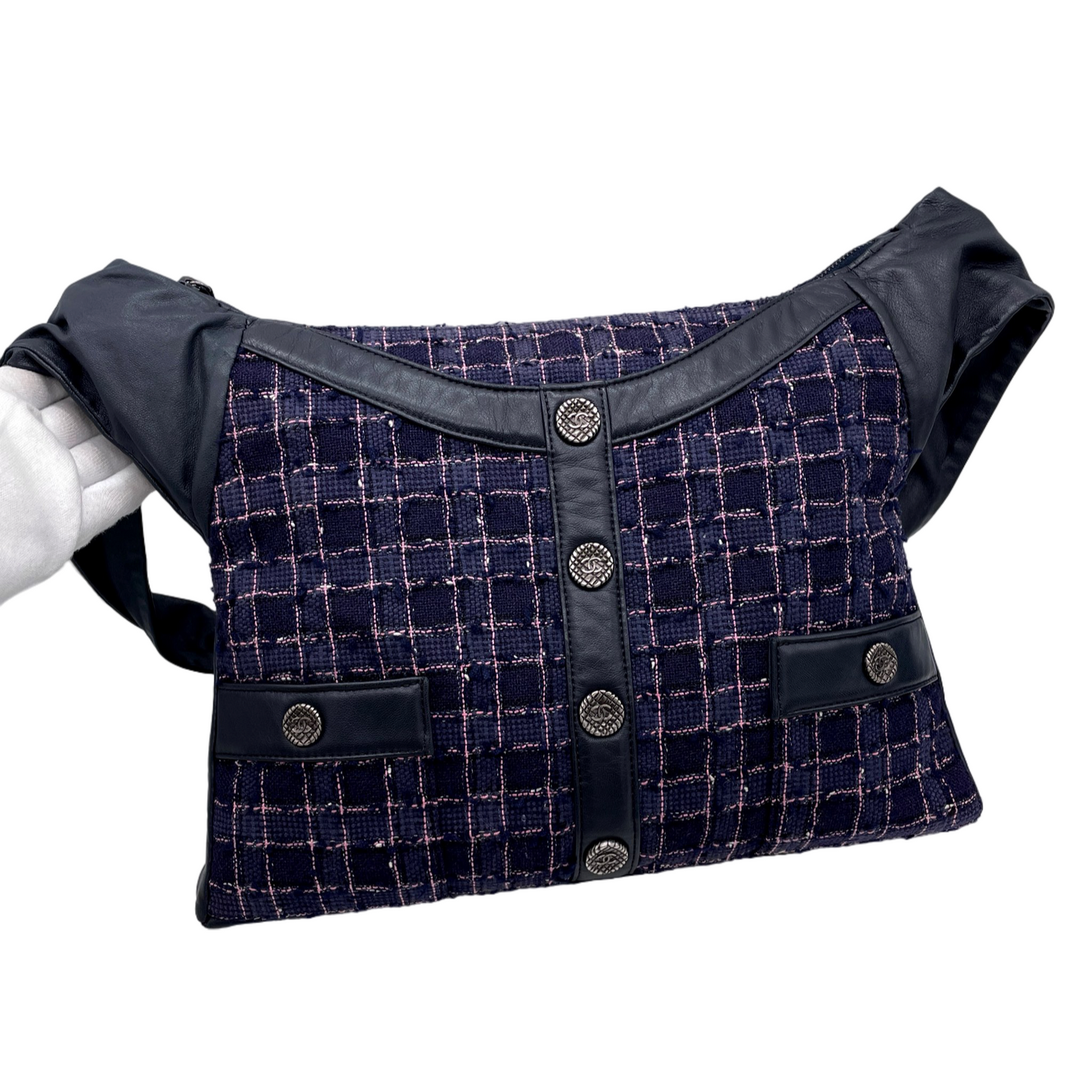 RARE☆☆☆☆☆ CHANEL 2015 SS Collection Girl Chanel Purple Tweed Black Lambskin Leather