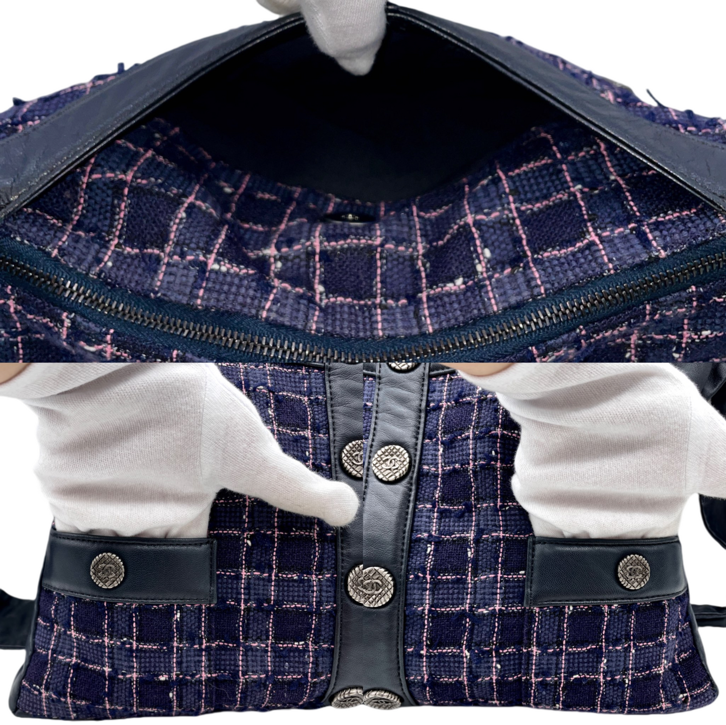 RARE☆☆☆☆☆ CHANEL 2015 SS Collection Girl Chanel Purple Tweed Black Lambskin Leather