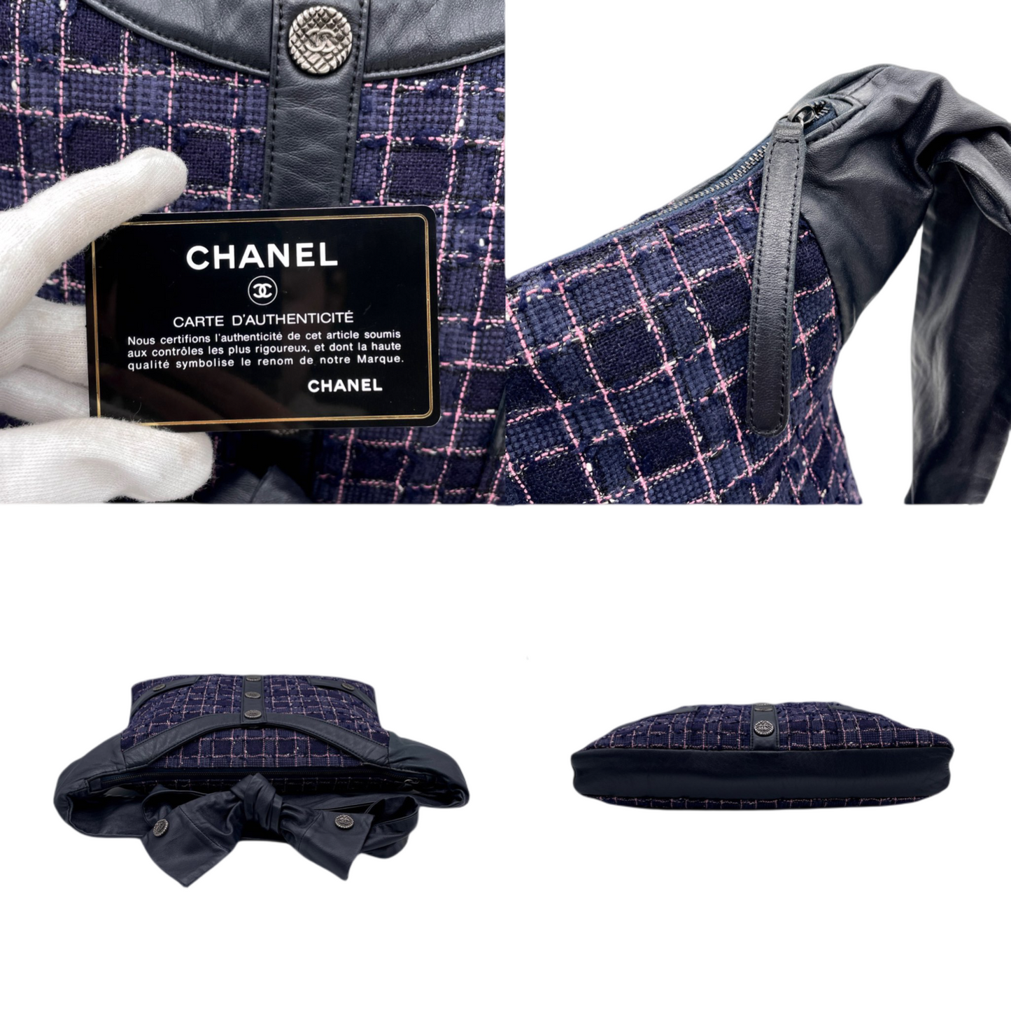 RARE☆☆☆☆☆ CHANEL 2015 SS Collection Girl Chanel Purple Tweed Black Lambskin Leather